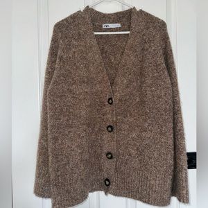 Zara size S heathered brown cardigan oversized 4 buttons